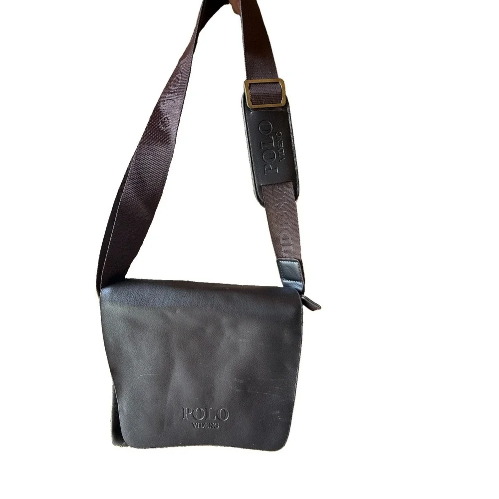 Polo Videng Leather Messenger Bag Men Shoulder Sling Crossbody Flap Briefcase